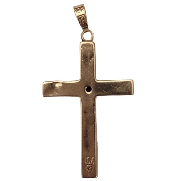 10K Yellow Gold Diamond Chip Cross Pendant E505 - Picture 3 of 7